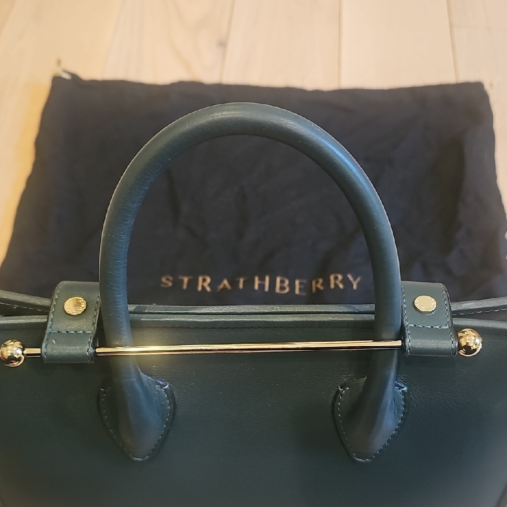 Strathberry Midi Dark Green Leather Tote - Picture 6 of 12